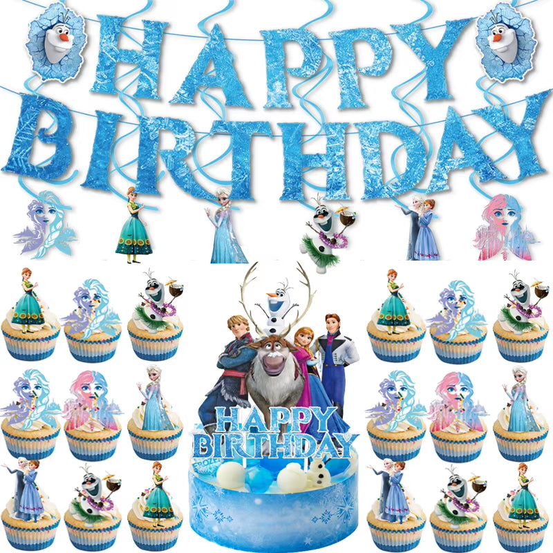 Frozen Birthday Party Decoration Set Anna Elsa Olaf Snowflake Banner Backdrop Balloons Kit Foil Garland Arch Balloon Baby Shower