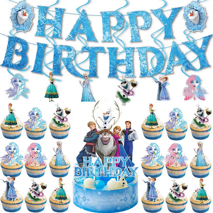 Frozen Birthday Party Decoration Set Anna Elsa Olaf Snowflake Banner Backdrop Balloons Kit Foil Garland Arch Balloon Baby Shower