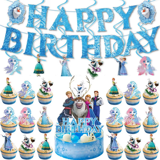 Frozen Birthday Party Decoration Set Anna Elsa Olaf Snowflake Banner Backdrop Balloons Kit Foil Garland Arch Balloon Baby Shower