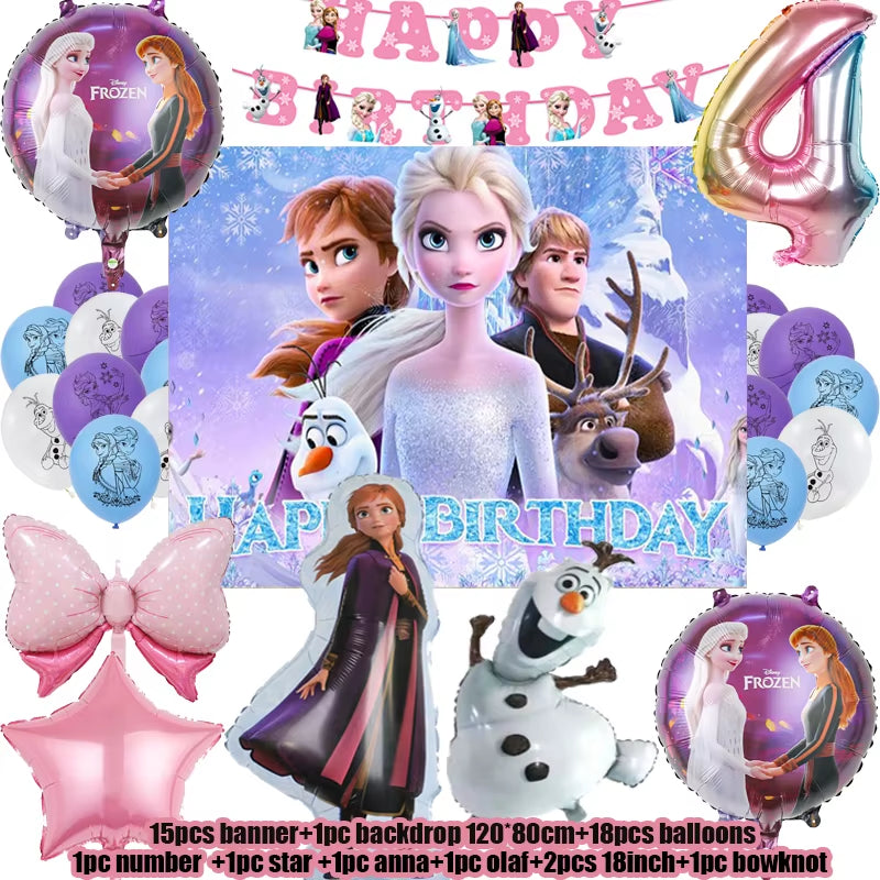 Frozen Birthday Party Decoration Set Anna Elsa Olaf Snowflake Banner Backdrop Balloons Kit Foil Garland Arch Balloon Baby Shower
