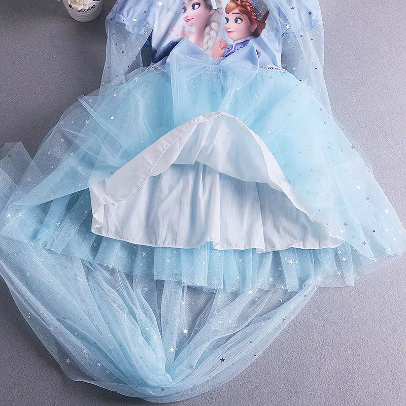 Frozen Elsa Princess Dress with Cape Girls Dress Summer Kids Short Sleeve for Children'S Western Style Frozen Party Costume 2-8Y