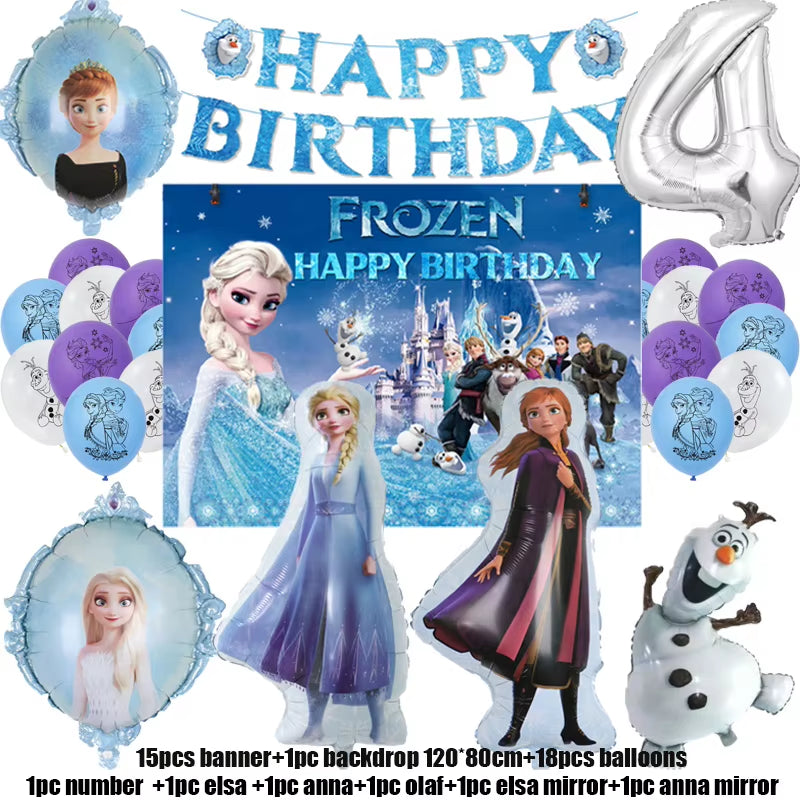 Frozen Birthday Party Decoration Set Anna Elsa Olaf Snowflake Banner Backdrop Balloons Kit Foil Garland Arch Balloon Baby Shower