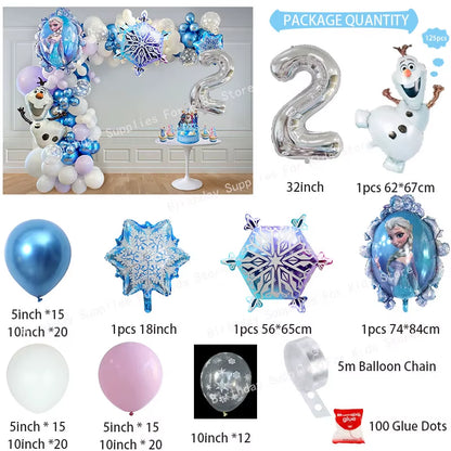 Frozen Birthday Party Decoration Set Anna Elsa Olaf Snowflake Banner Backdrop Balloons Kit Foil Garland Arch Balloon Baby Shower