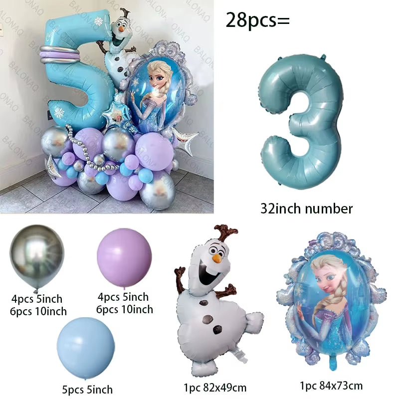28Pcs Frozen Princess Elsa Balloons Foil Globos Girls Birthday Party Baby Shower Decorations Anniversary Supplies