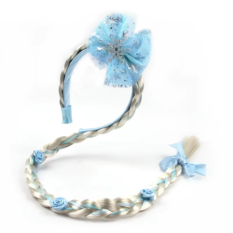 Frozen Princess Elsa Headband Snowflake Tiara Wig Braid Crown Hairband Cosplay Girls Birthday Party Kids DIY Hair Accessories