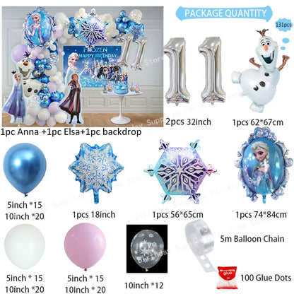 Frozen Birthday Party Decoration Set Anna Elsa Olaf Snowflake Banner Backdrop Balloons Kit Foil Garland Arch Balloon Baby Shower
