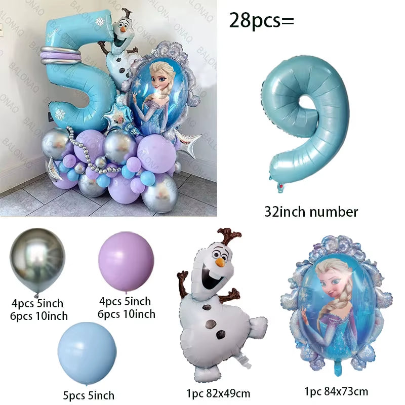 28Pcs Frozen Princess Elsa Balloons Foil Globos Girls Birthday Party Baby Shower Decorations Anniversary Supplies