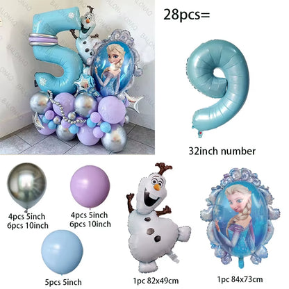 28Pcs Frozen Princess Elsa Balloons Foil Globos Girls Birthday Party Baby Shower Decorations Anniversary Supplies
