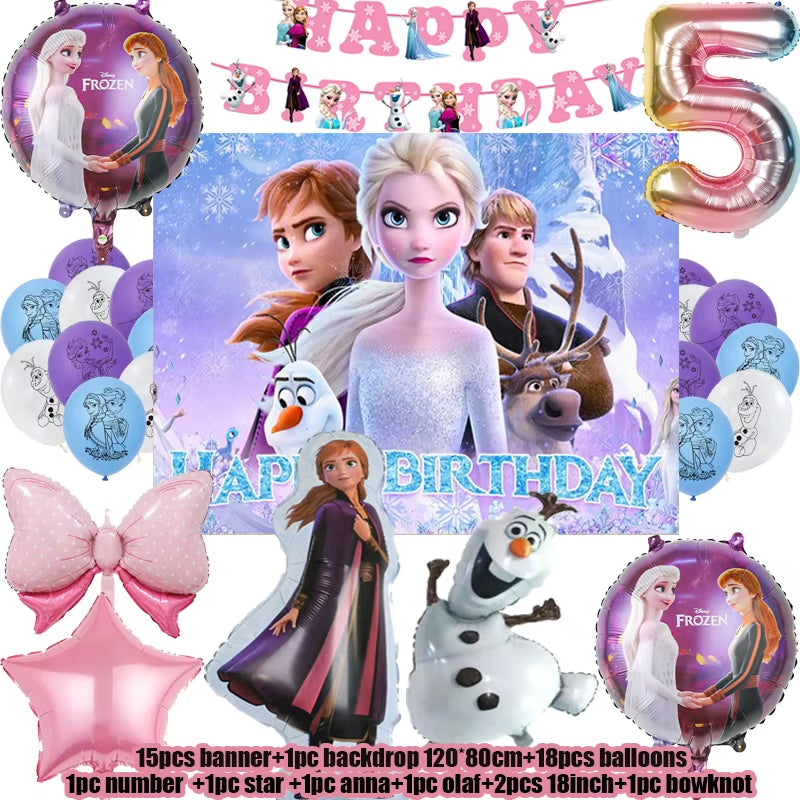 Frozen Birthday Party Decoration Set Anna Elsa Olaf Snowflake Banner Backdrop Balloons Kit Foil Garland Arch Balloon Baby Shower