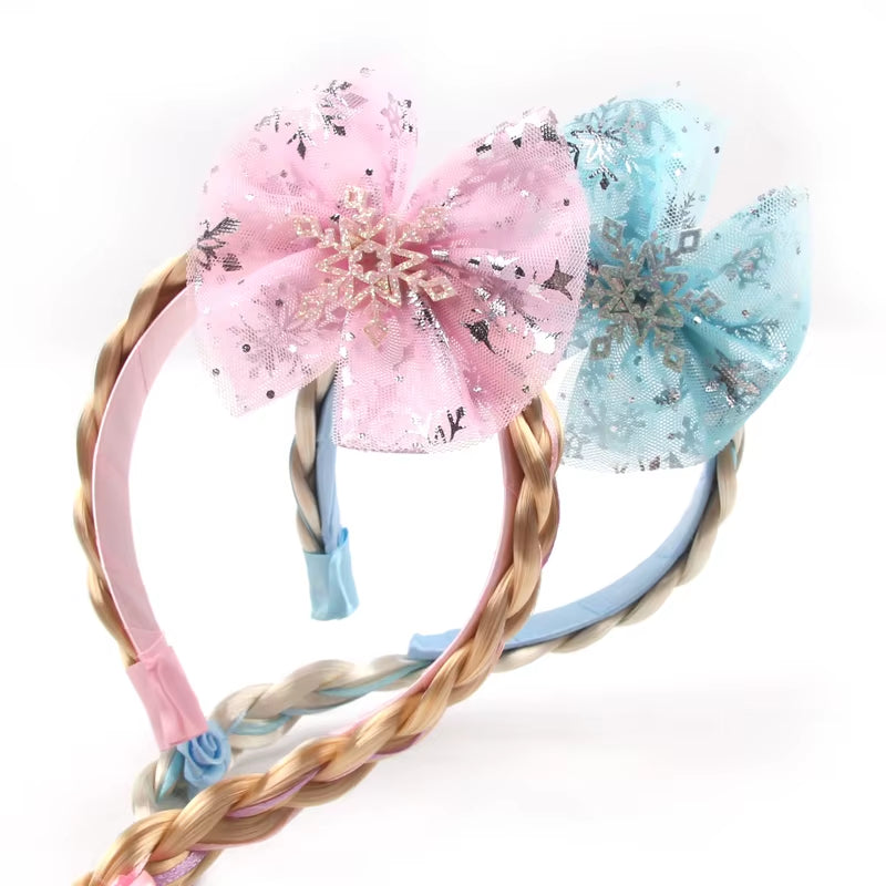 Frozen Princess Elsa Headband Snowflake Tiara Wig Braid Crown Hairband Cosplay Girls Birthday Party Kids DIY Hair Accessories