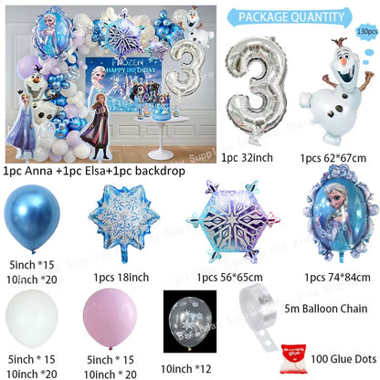 Frozen Birthday Party Decoration Set Anna Elsa Olaf Snowflake Banner Backdrop Balloons Kit Foil Garland Arch Balloon Baby Shower