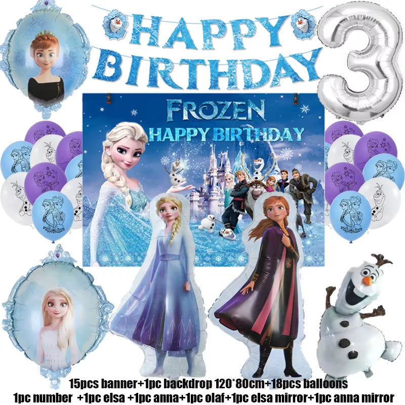 Frozen Birthday Party Decoration Set Anna Elsa Olaf Snowflake Banner Backdrop Balloons Kit Foil Garland Arch Balloon Baby Shower