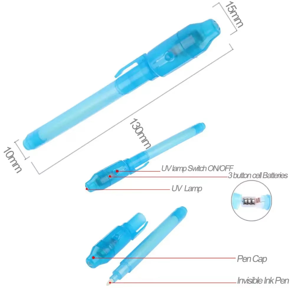 8Pcs/Lot 2 in 1 Magic Light Pen Invisible Ink Pen,Secrect Message Pens,For Drawing Fun Activity Kids Party Favors Gift