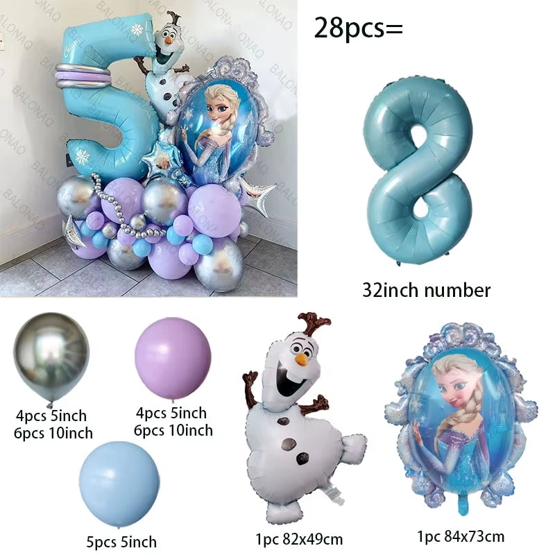28Pcs Frozen Princess Elsa Balloons Foil Globos Girls Birthday Party Baby Shower Decorations Anniversary Supplies
