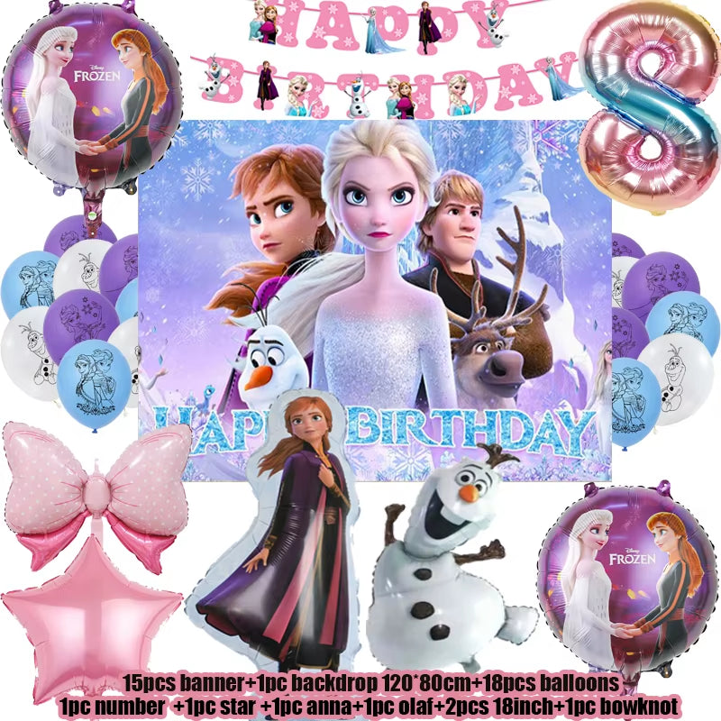 Frozen Birthday Party Decoration Set Anna Elsa Olaf Snowflake Banner Backdrop Balloons Kit Foil Garland Arch Balloon Baby Shower