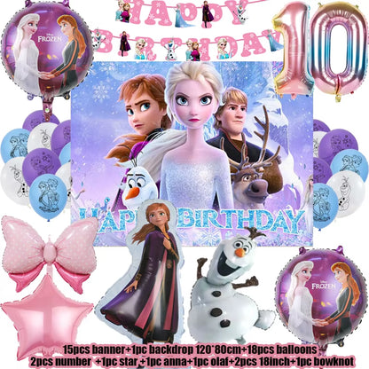 Frozen Birthday Party Decoration Set Anna Elsa Olaf Snowflake Banner Backdrop Balloons Kit Foil Garland Arch Balloon Baby Shower