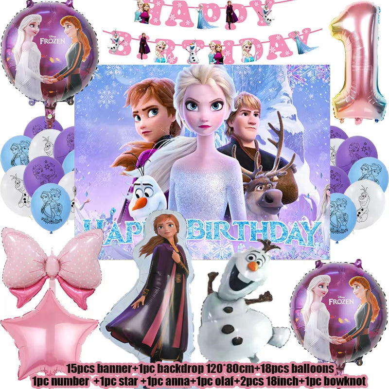 Frozen Birthday Party Decoration Set Anna Elsa Olaf Snowflake Banner Backdrop Balloons Kit Foil Garland Arch Balloon Baby Shower