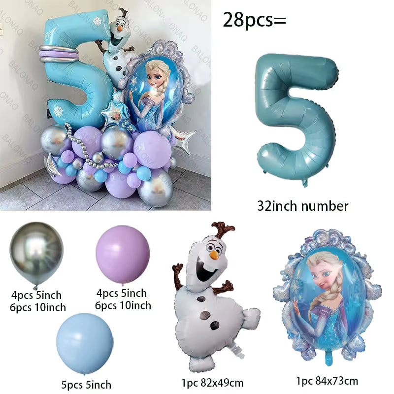 28Pcs Frozen Princess Elsa Balloons Foil Globos Girls Birthday Party Baby Shower Decorations Anniversary Supplies