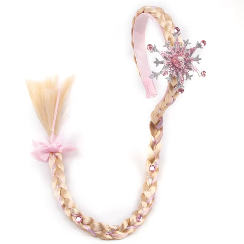 Frozen Princess Elsa Headband Snowflake Tiara Wig Braid Crown Hairband Cosplay Girls Birthday Party Kids DIY Hair Accessories