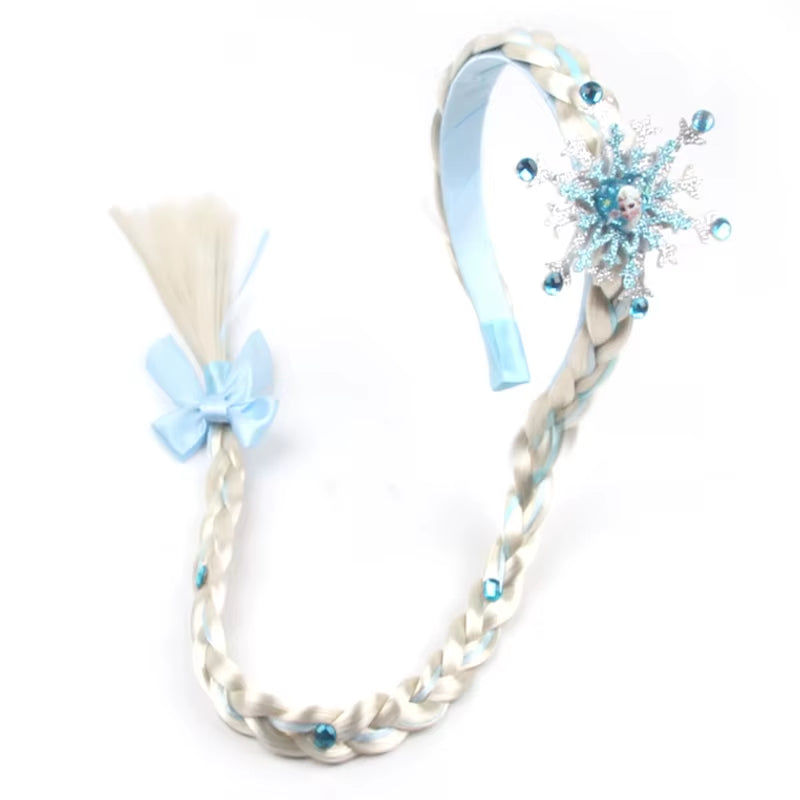 Frozen Princess Elsa Headband Snowflake Tiara Wig Braid Crown Hairband Cosplay Girls Birthday Party Kids DIY Hair Accessories