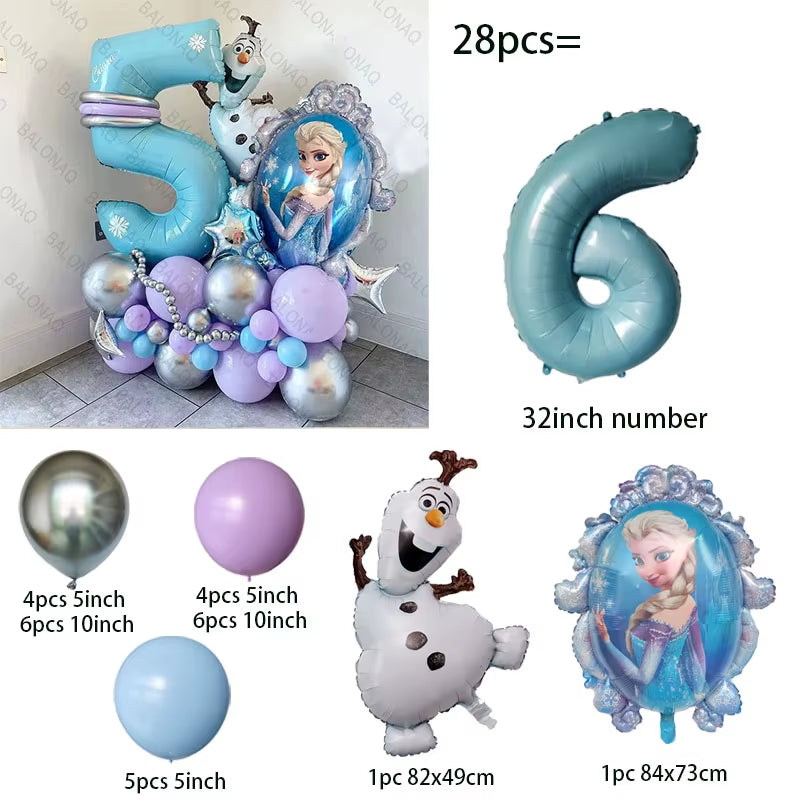 28Pcs Frozen Princess Elsa Balloons Foil Globos Girls Birthday Party Baby Shower Decorations Anniversary Supplies