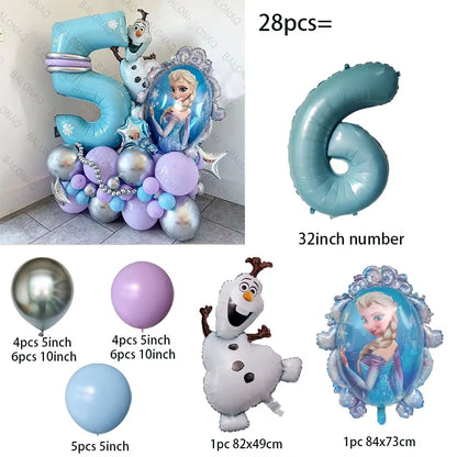 28Pcs Frozen Princess Elsa Balloons Foil Globos Girls Birthday Party Baby Shower Decorations Anniversary Supplies
