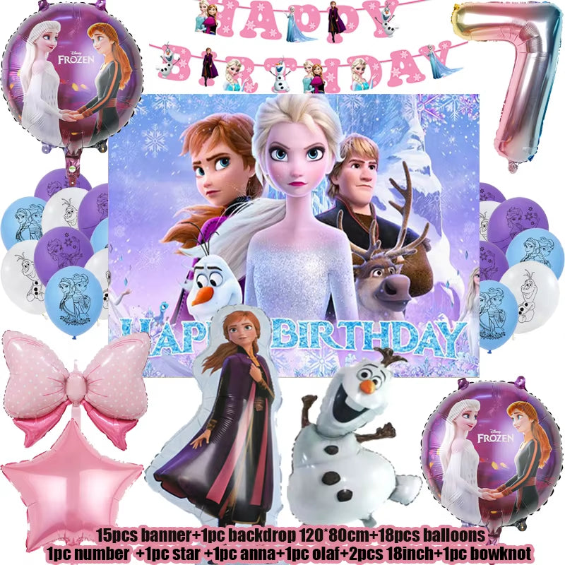 Frozen Birthday Party Decoration Set Anna Elsa Olaf Snowflake Banner Backdrop Balloons Kit Foil Garland Arch Balloon Baby Shower