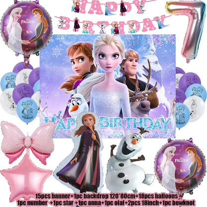 Frozen Birthday Party Decoration Set Anna Elsa Olaf Snowflake Banner Backdrop Balloons Kit Foil Garland Arch Balloon Baby Shower