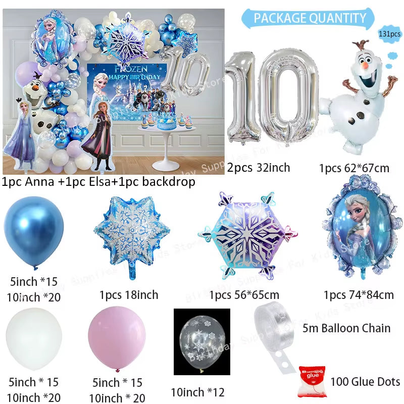 Frozen Birthday Party Decoration Set Anna Elsa Olaf Snowflake Banner Backdrop Balloons Kit Foil Garland Arch Balloon Baby Shower
