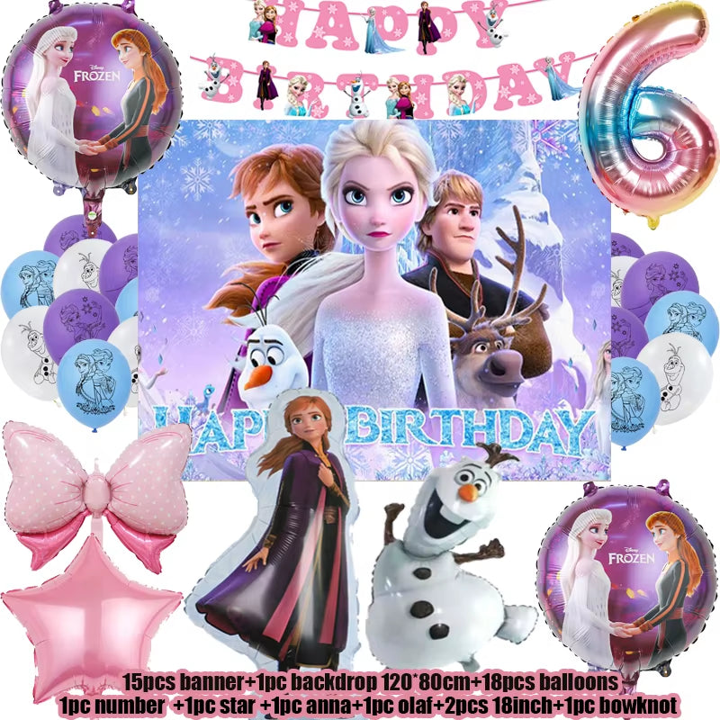 Frozen Birthday Party Decoration Set Anna Elsa Olaf Snowflake Banner Backdrop Balloons Kit Foil Garland Arch Balloon Baby Shower