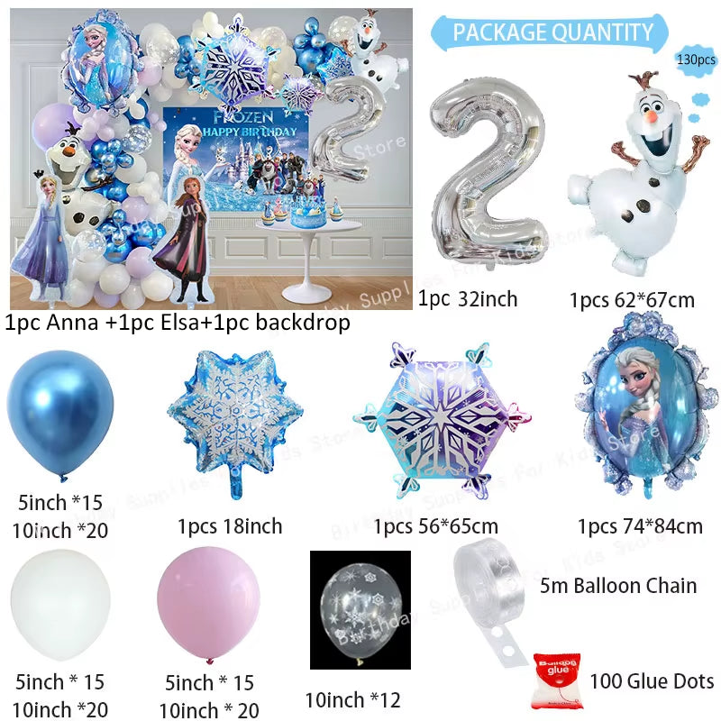 Frozen Birthday Party Decoration Set Anna Elsa Olaf Snowflake Banner Backdrop Balloons Kit Foil Garland Arch Balloon Baby Shower