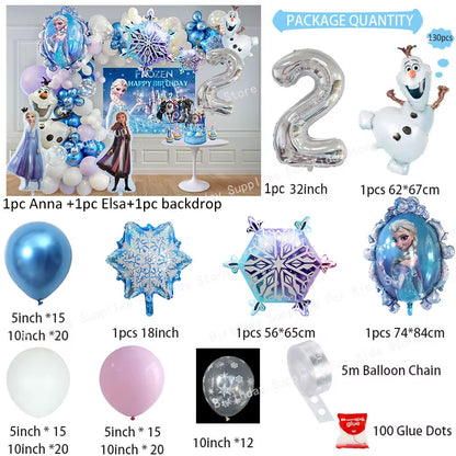 Frozen Birthday Party Decoration Set Anna Elsa Olaf Snowflake Banner Backdrop Balloons Kit Foil Garland Arch Balloon Baby Shower