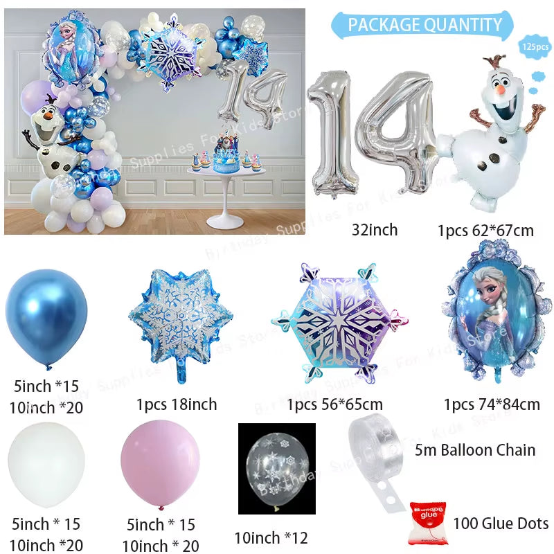 Frozen Birthday Party Decoration Set Anna Elsa Olaf Snowflake Banner Backdrop Balloons Kit Foil Garland Arch Balloon Baby Shower