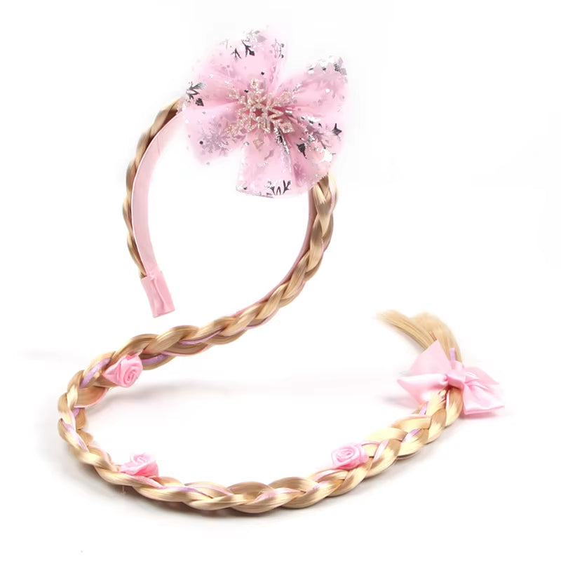 Frozen Princess Elsa Headband Snowflake Tiara Wig Braid Crown Hairband Cosplay Girls Birthday Party Kids DIY Hair Accessories