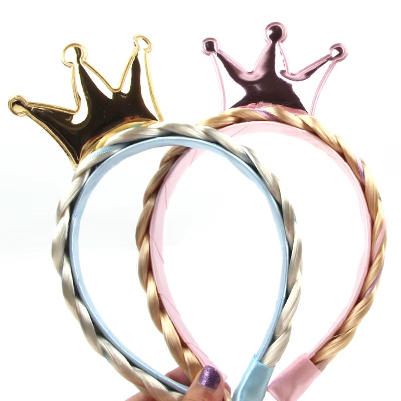 Frozen Princess Elsa Headband Snowflake Tiara Wig Braid Crown Hairband Cosplay Girls Birthday Party Kids DIY Hair Accessories