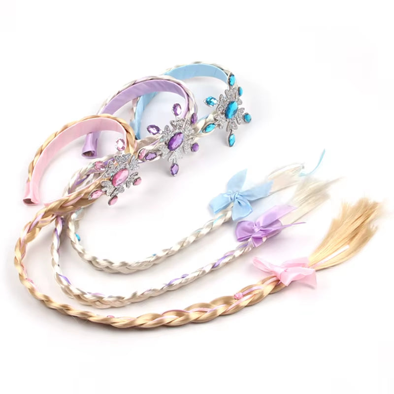 Frozen Princess Elsa Headband Snowflake Tiara Wig Braid Crown Hairband Cosplay Girls Birthday Party Kids DIY Hair Accessories