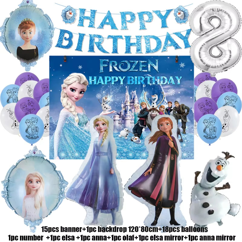 Frozen Birthday Party Decoration Set Anna Elsa Olaf Snowflake Banner Backdrop Balloons Kit Foil Garland Arch Balloon Baby Shower