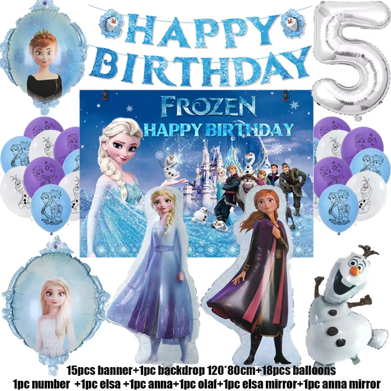 Frozen Birthday Party Decoration Set Anna Elsa Olaf Snowflake Banner Backdrop Balloons Kit Foil Garland Arch Balloon Baby Shower
