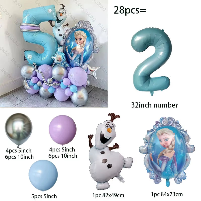 28Pcs Frozen Princess Elsa Balloons Foil Globos Girls Birthday Party Baby Shower Decorations Anniversary Supplies