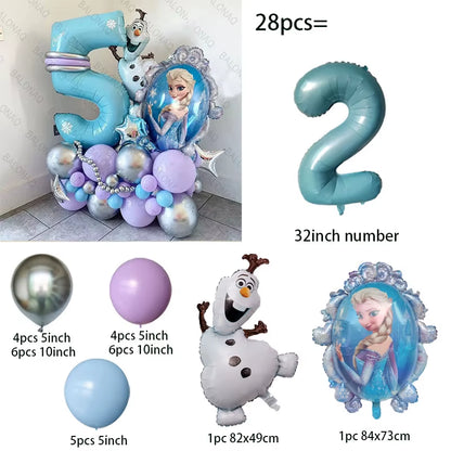 28Pcs Frozen Princess Elsa Balloons Foil Globos Girls Birthday Party Baby Shower Decorations Anniversary Supplies