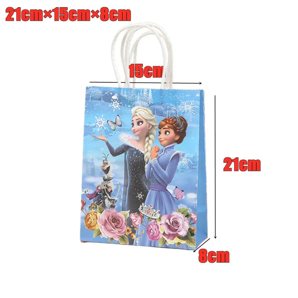 21*15*8Cm Frozen Theme Paper Gift Bag Festival Paper Bag with Handles Baby Shower Candy Bags Kids Girls Birthday Party Supplies