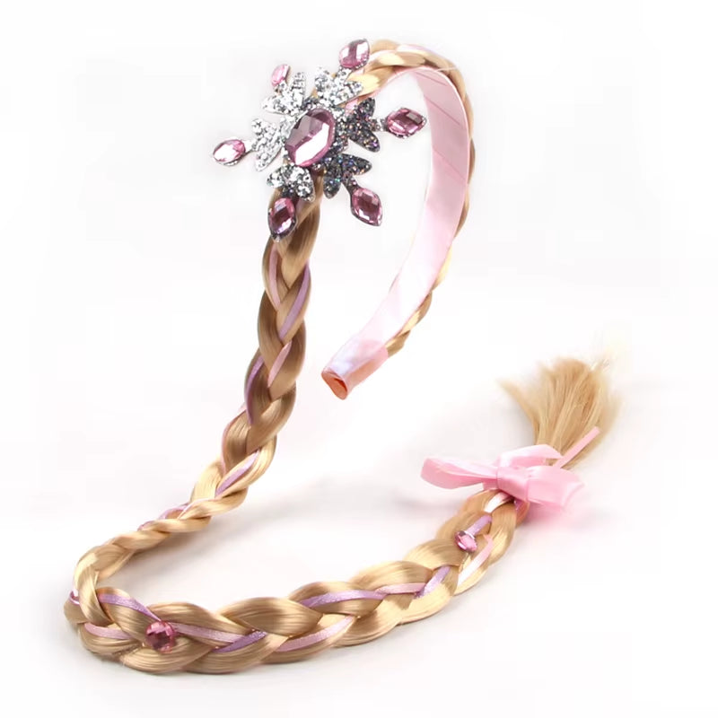 Frozen Princess Elsa Headband Snowflake Tiara Wig Braid Crown Hairband Cosplay Girls Birthday Party Kids DIY Hair Accessories
