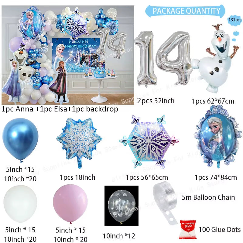 Frozen Birthday Party Decoration Set Anna Elsa Olaf Snowflake Banner Backdrop Balloons Kit Foil Garland Arch Balloon Baby Shower