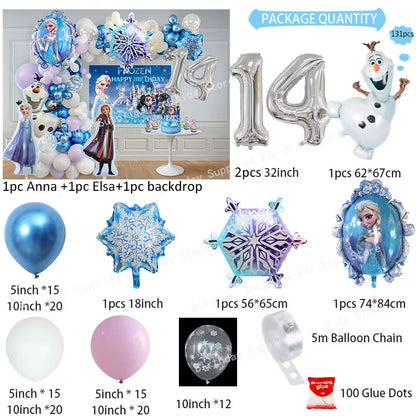 Frozen Birthday Party Decoration Set Anna Elsa Olaf Snowflake Banner Backdrop Balloons Kit Foil Garland Arch Balloon Baby Shower