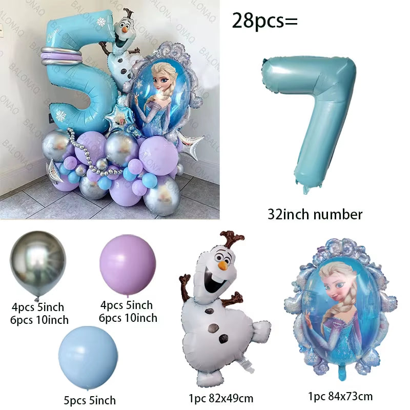 28Pcs Frozen Princess Elsa Balloons Foil Globos Girls Birthday Party Baby Shower Decorations Anniversary Supplies