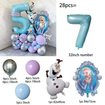 28Pcs Frozen Princess Elsa Balloons Foil Globos Girls Birthday Party Baby Shower Decorations Anniversary Supplies
