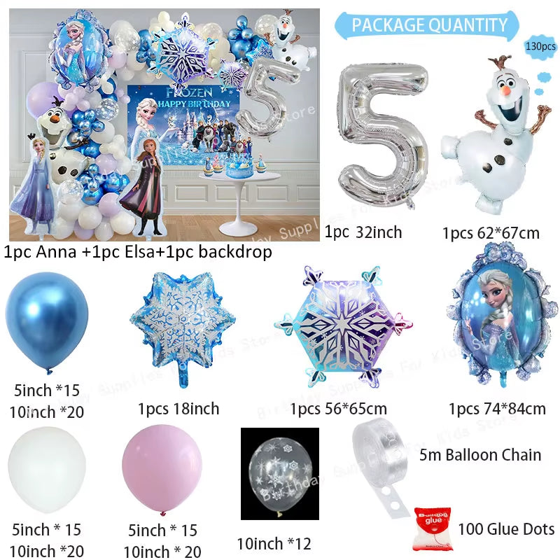 Frozen Birthday Party Decoration Set Anna Elsa Olaf Snowflake Banner Backdrop Balloons Kit Foil Garland Arch Balloon Baby Shower