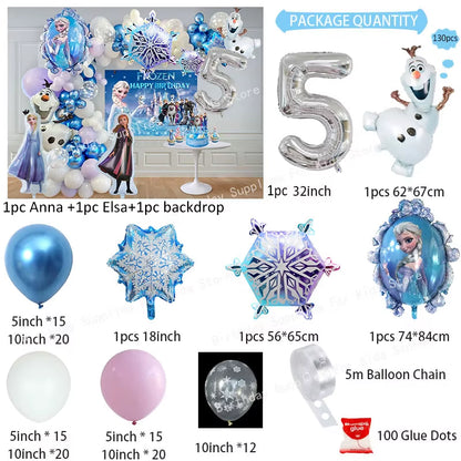 Frozen Birthday Party Decoration Set Anna Elsa Olaf Snowflake Banner Backdrop Balloons Kit Foil Garland Arch Balloon Baby Shower
