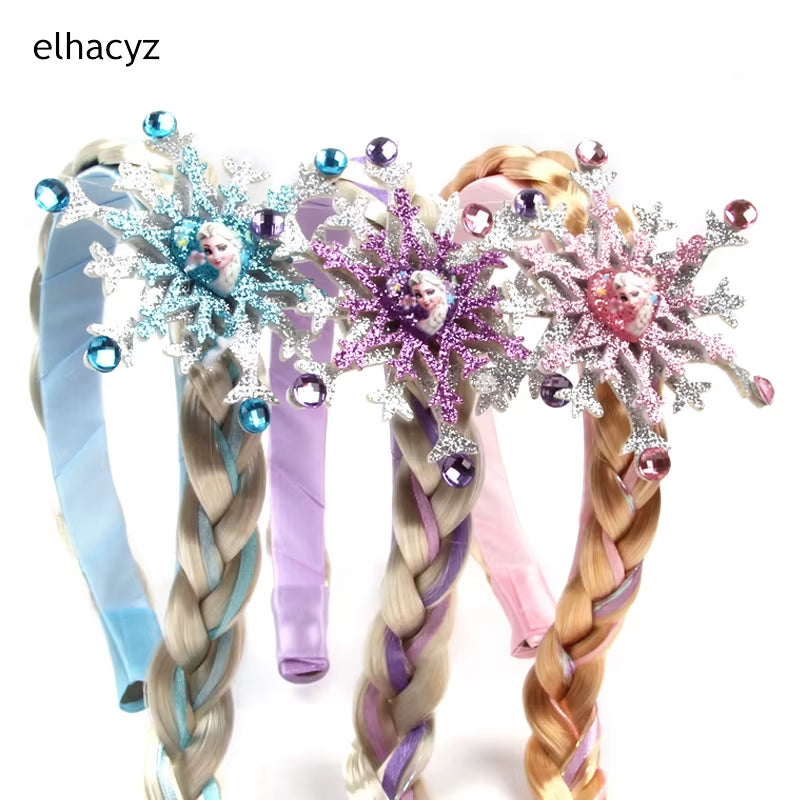 Frozen Princess Elsa Headband Snowflake Tiara Wig Braid Crown Hairband Cosplay Girls Birthday Party Kids DIY Hair Accessories