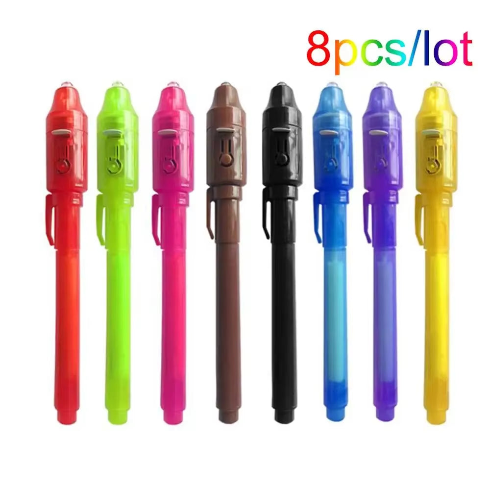 8Pcs/Lot 2 in 1 Magic Light Pen Invisible Ink Pen,Secrect Message Pens,For Drawing Fun Activity Kids Party Favors Gift